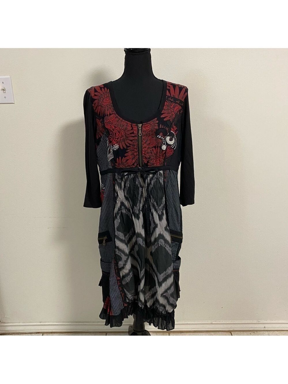 Desigual Dress women’s size Medium Vest Abeth Mix Media Goth style Dress